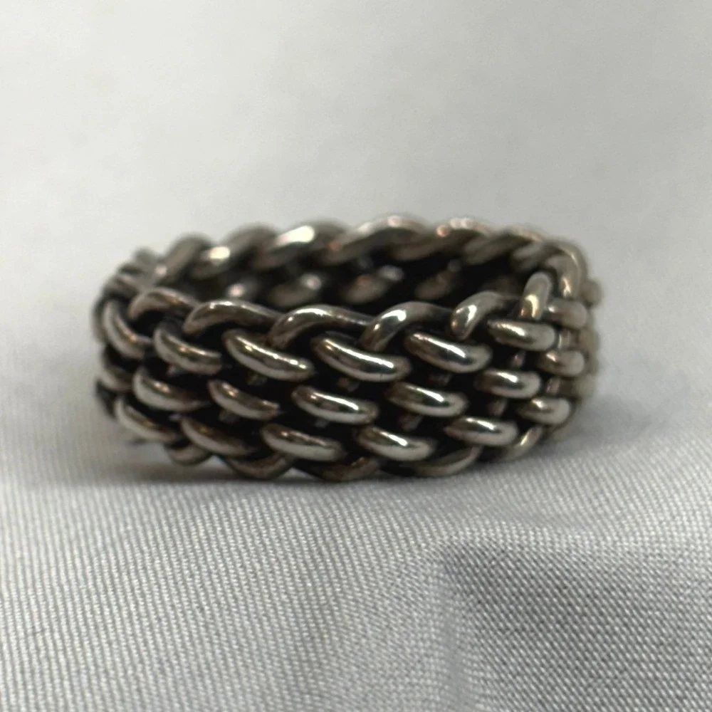 Unbranded Woven Mesh Ring Unisex Size 8.5 Silver Excellent Braided Chain Band